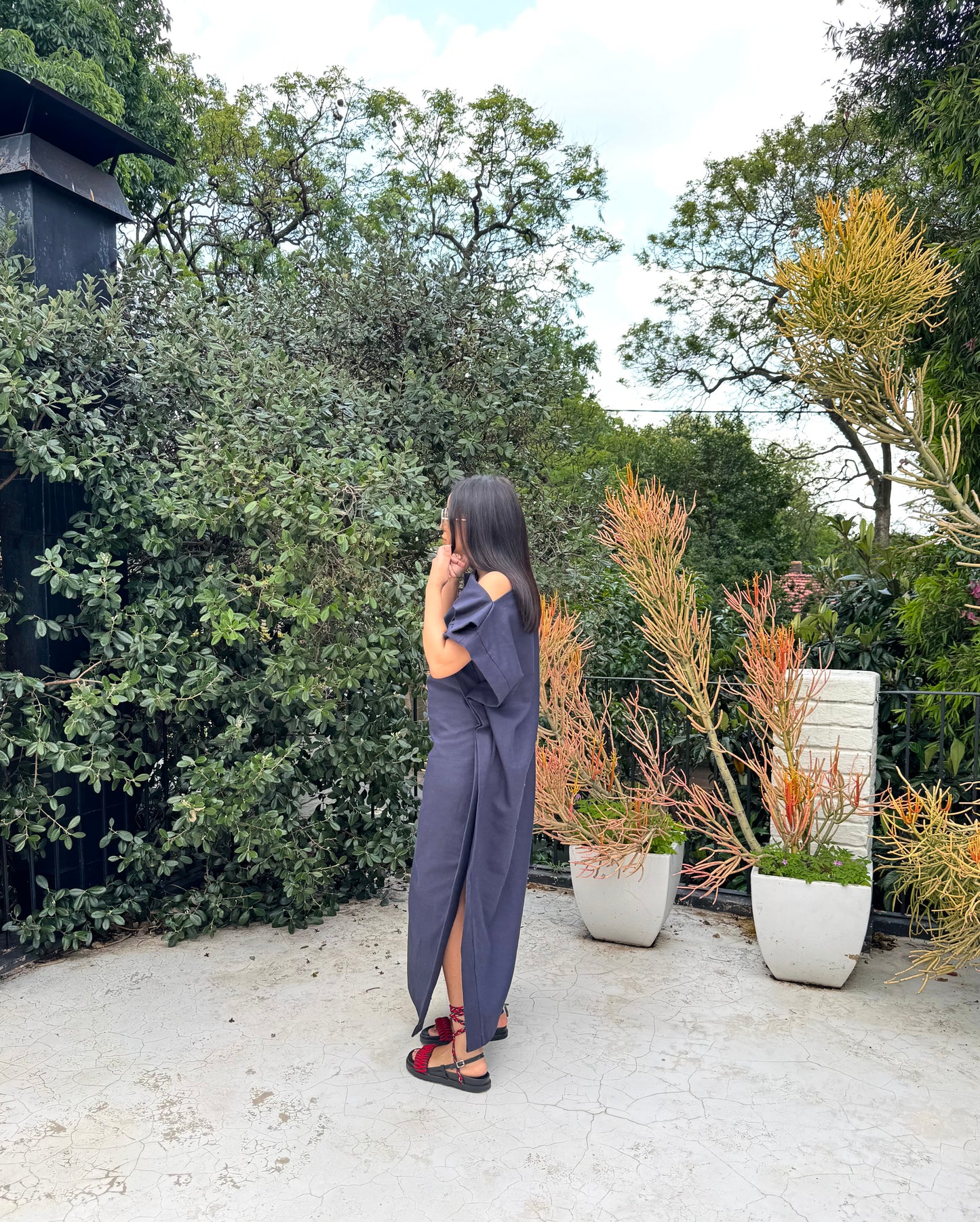 RUE - RAMIE COTTON DRESS - Navy