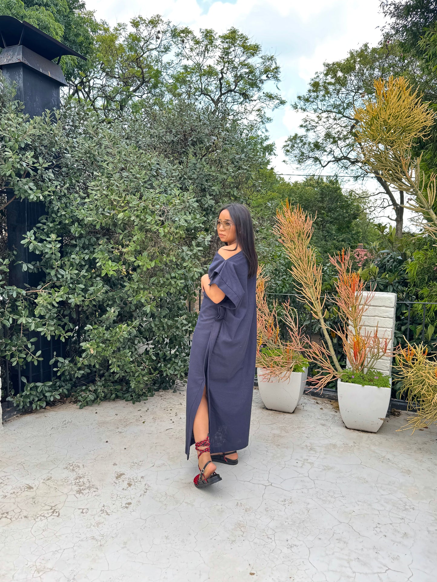 RUE - RAMIE COTTON DRESS - Navy