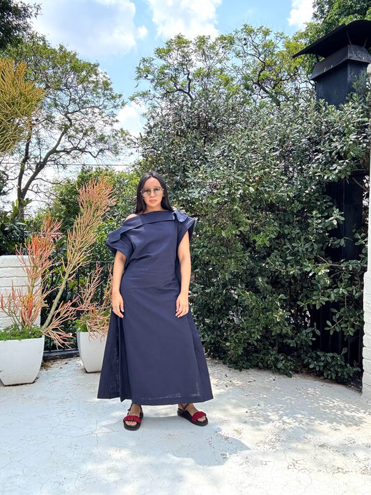 RUE - RAMIE COTTON DRESS - Navy